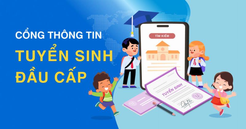 Hình ảnh phụ huynh đang tra cứu thông tin các trường tiểu học trên máy tính hoặc điện thoại