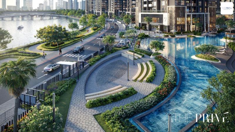 Không gian hồ bơi hiện đại và xanh mát tại chung cư Thủ Thiêm Garden dành cho cư dân thư giãn