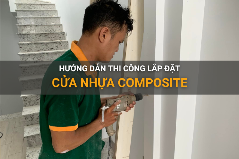Hình ảnh một người thợ đang cẩn thận lắp đặt cánh cửa phòng ngủ vào khung cửa