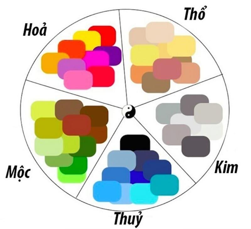 Bảng màu gồm trắng, bạc, xám, vàng, nâu đất được sắp xếp hài hòa