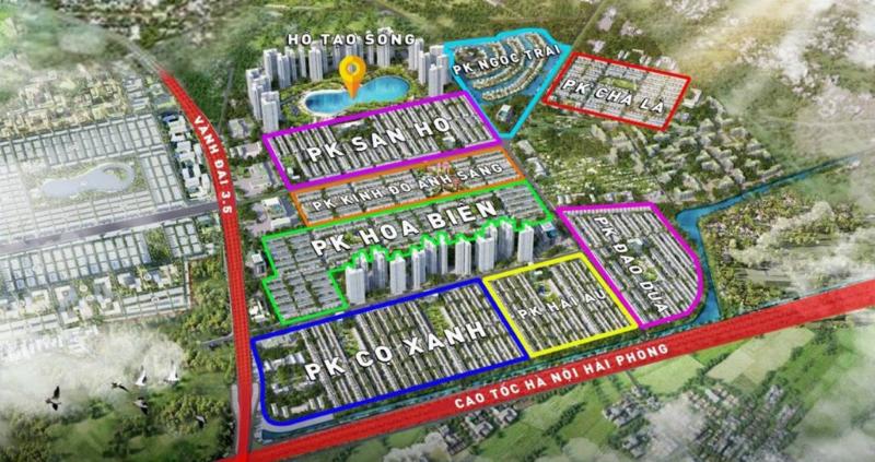 Sơ đồ quy hoạch tổng thể Vinhomes Ocean Park 3 thể hiện sự phân bố các phân khu, công viên, mặt nước và tiện ích nội khu.