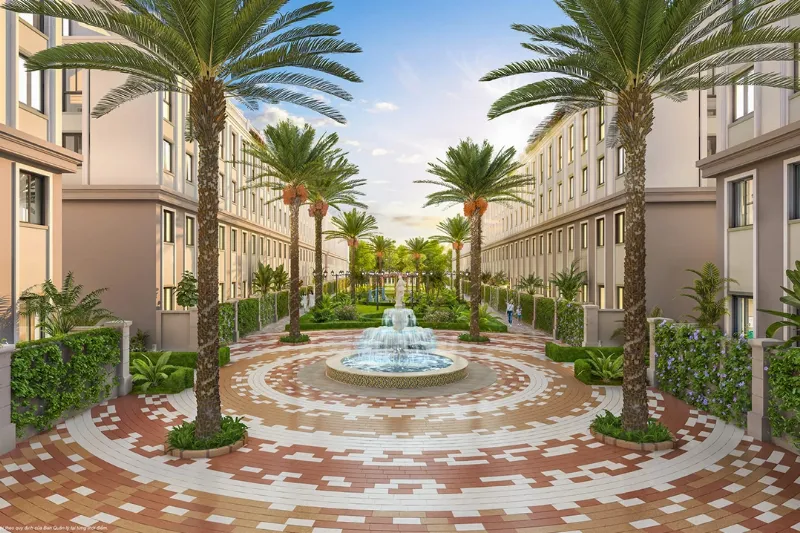 Hình ảnh một dãy shophouse liền kề tại Vinhomes Ocean Park 3 với mặt tiền kinh doanh sôi động.