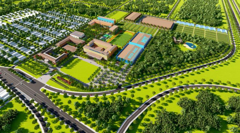 Hình ảnh phối cảnh một dự án nâng cấp hoặc mở rộng khuôn viên Trường Tiểu học Lê Đức Thọ trong tương lai