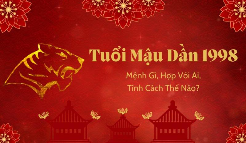 Minh họa con giáp Hổ và biểu tượng Thành Đầu Thổ, thể hiện con giáp và bản mệnh của người sinh năm 1998