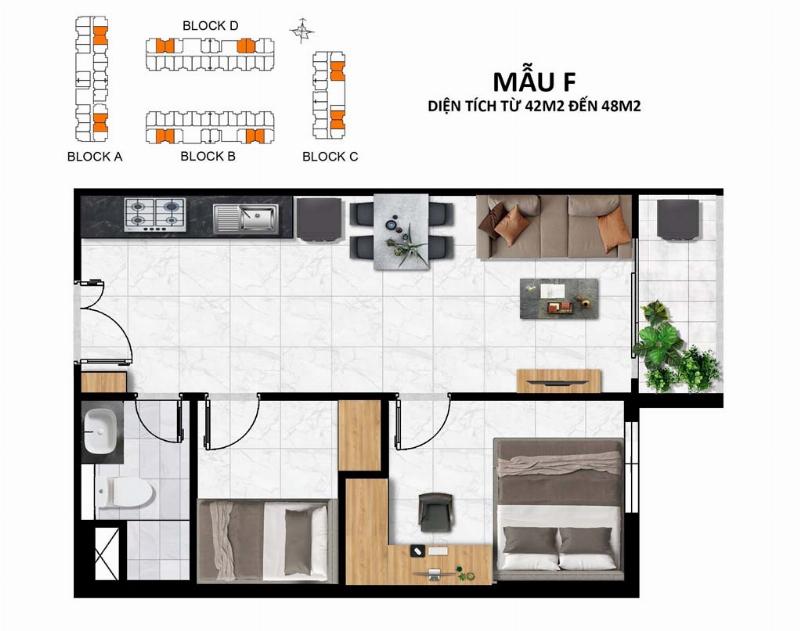 Minh họa các loại diện tích căn hộ tại chung cư Lê Thành Mã Lò