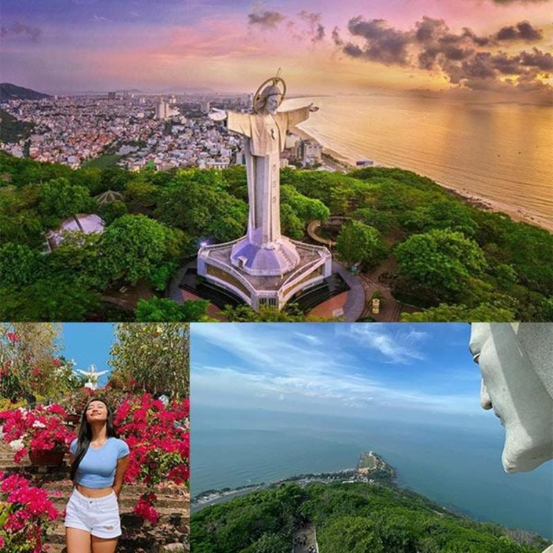 Một con hẻm nhỏ yên tĩnh gần Bãi Trước Vũng Tàu, có thể nhìn thấy biển ở cuối hẻm, và một vài biển hiệu nhỏ của các nhà nghỉ, khách sạn mini, gợi ý về những lựa chọn lưu trú giá rẻ nhưng vẫn gần trung tâm.