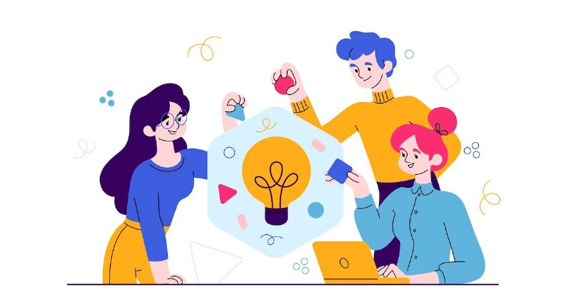 Hình minh họa người trẻ đang học các kỹ năng mềm: giao tiếp, làm việc nhóm, giải quyết vấn đề, tư duy phản biện. Sử dụng các biểu tượng liên quan.