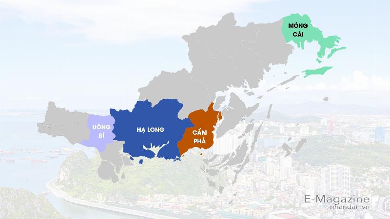 Toàn cảnh thành phố Cẩm Phả nhìn từ trên cao với đặc trưng các khu mỏ than và khu dân cư đô thị